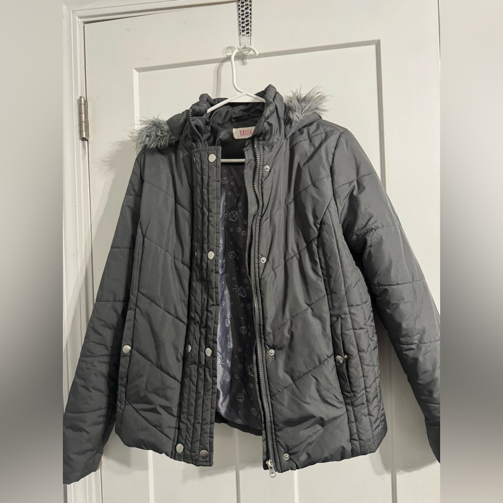 Krush Charcoal Quilted Jacket with Patterned Lining - Picture 2 of 5